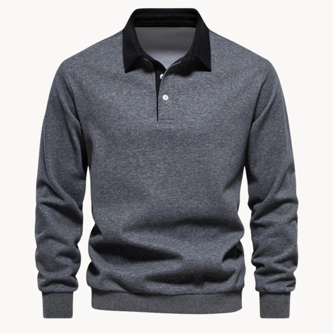 Men's Jumper with Polo Collar and Button-Front in Grey