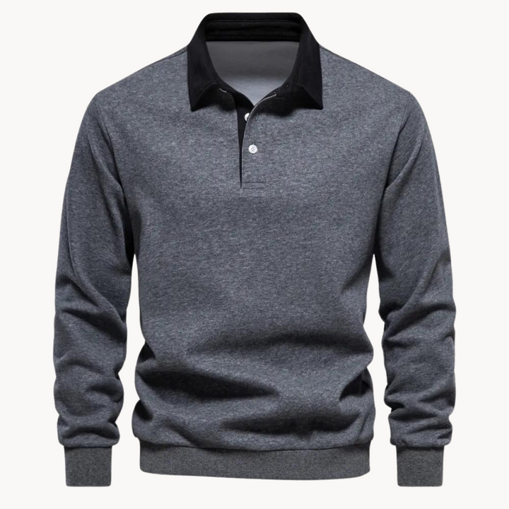 Men's Jumper with Polo Collar and Button-Front in Grey