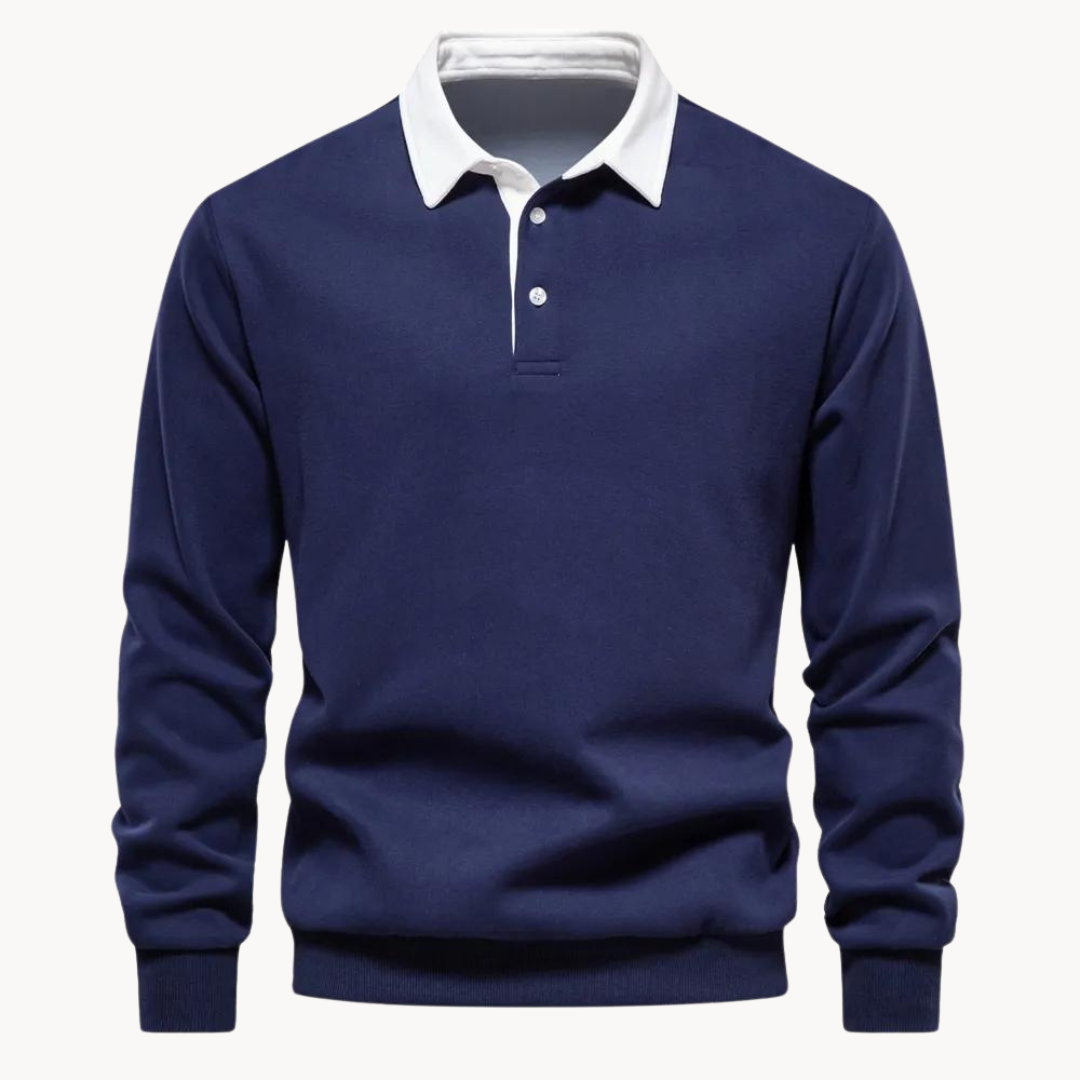 Men's Jumper with Polo Collar and Button-Front in Navy