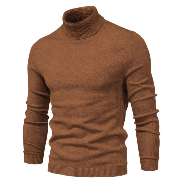 Men's Knit Turtleneck Sweater for Layering in Brown