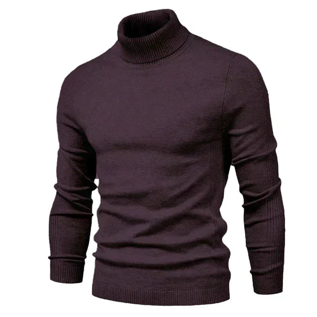 Men's Knit Turtleneck Sweater for Layering in Burgundy