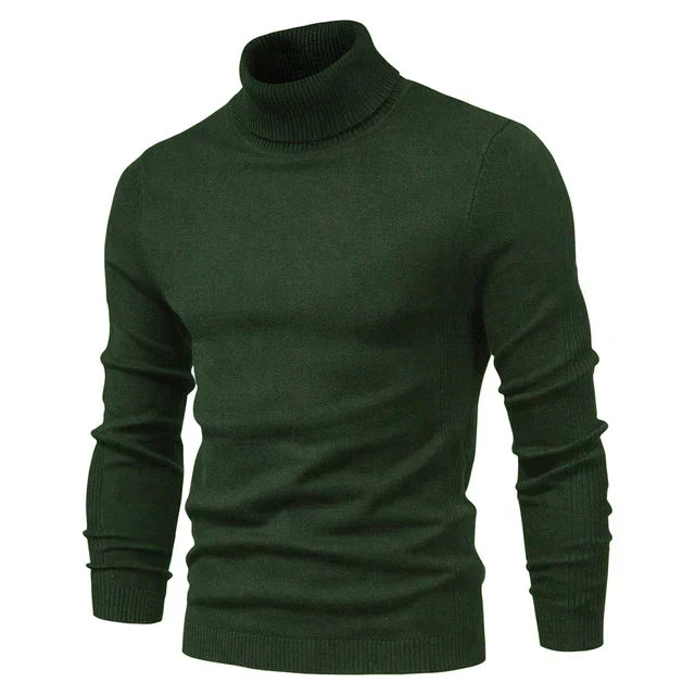 Men's Knit Turtleneck Sweater for Layering in Green