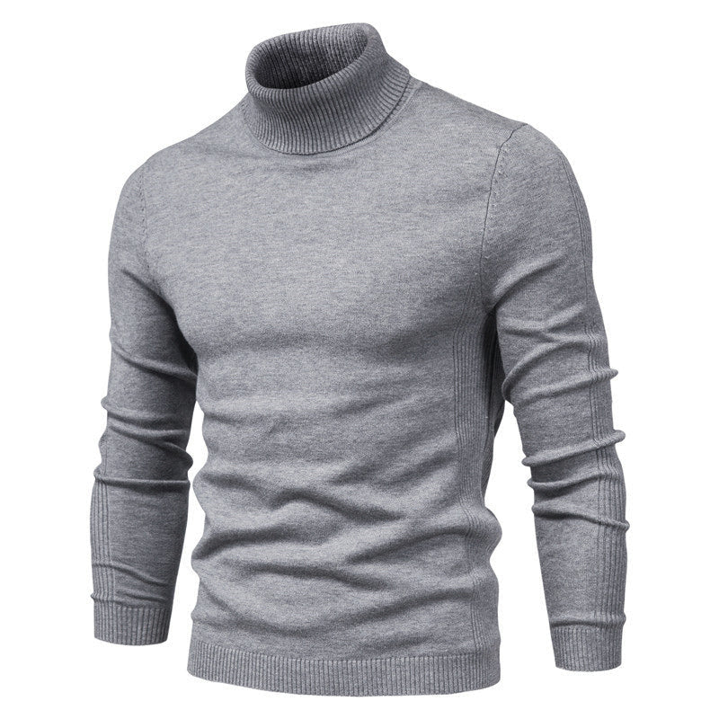 Men's Knit Turtleneck Sweater for Layering in Grey