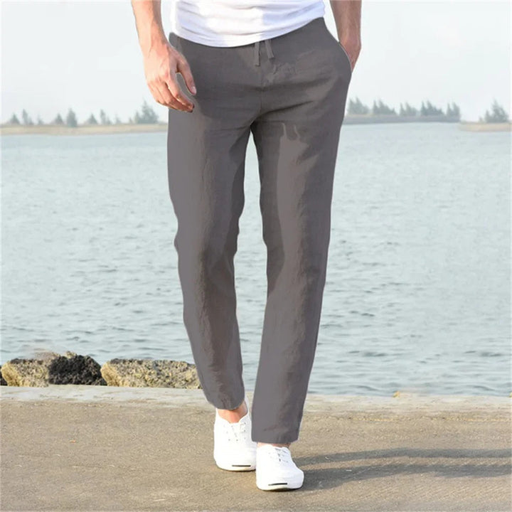 Men's Lightweight Cotton-Linen Trousers for Autumn in Grey