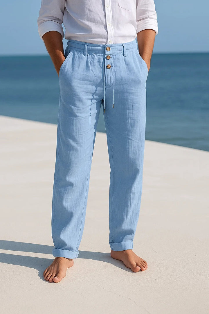 Men's Lightweight Wide Leg Trousers in Light Blue