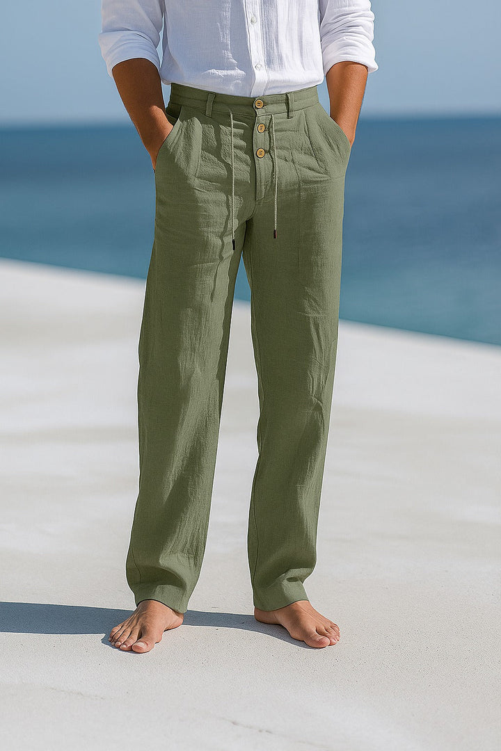 Men's Lightweight Wide Leg Trousers in Militärgrün