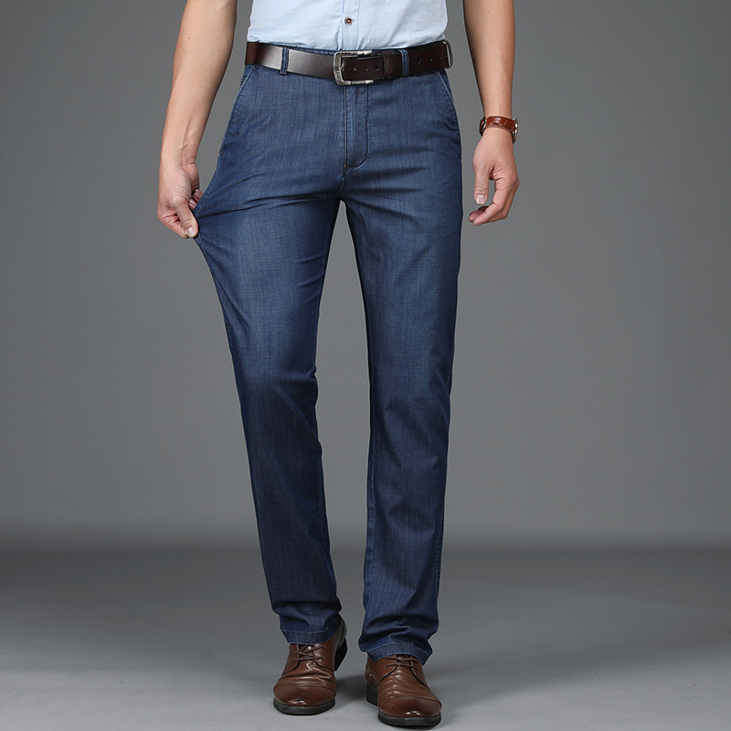 Men's Mid-Rise Straight Jeans for Everyday Wear in Blue