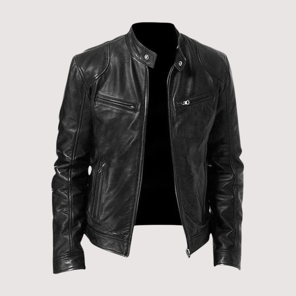 Men's Minimalist Leather Jacket for Autumn in Black
