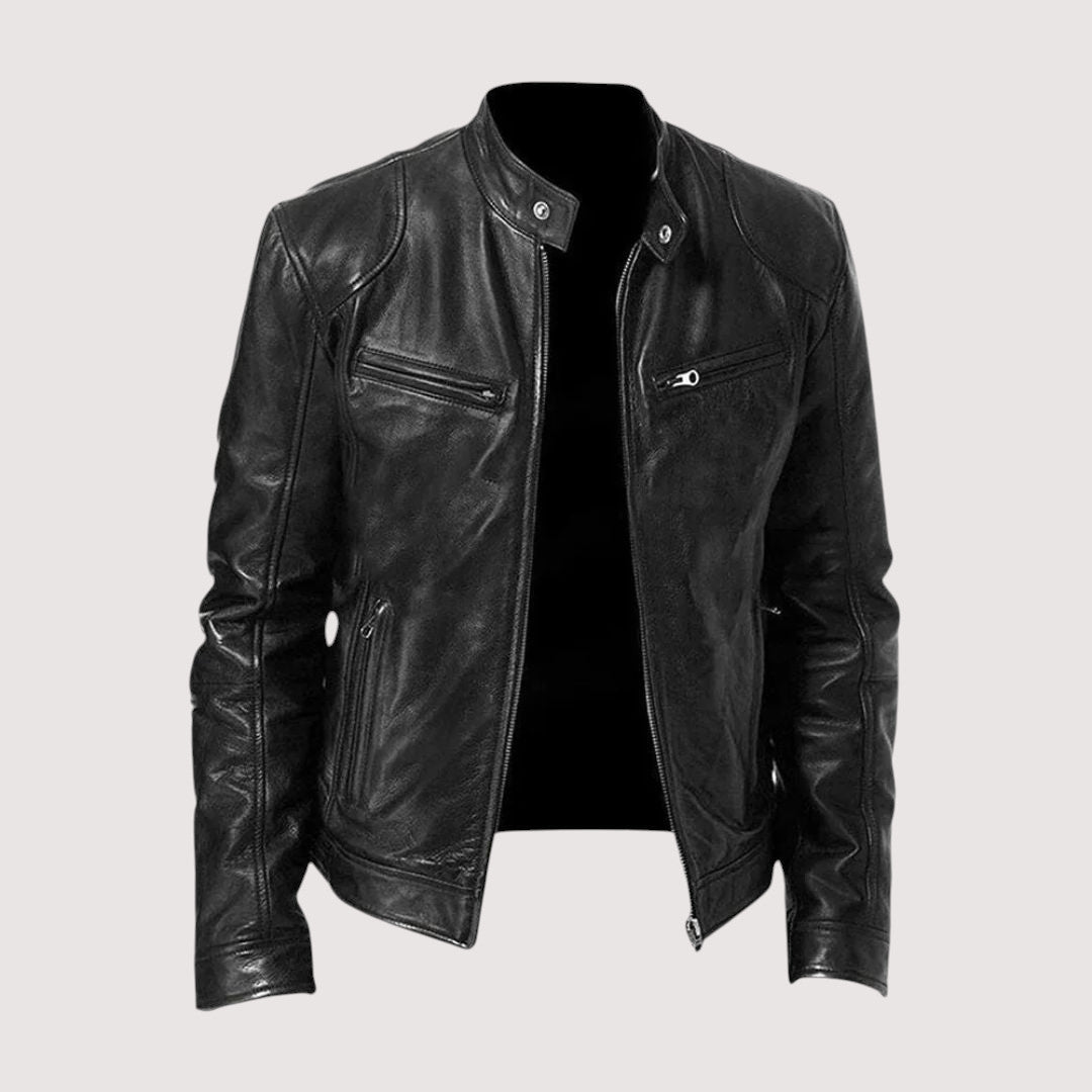 Men's Minimalist Leather Jacket for Autumn in Black