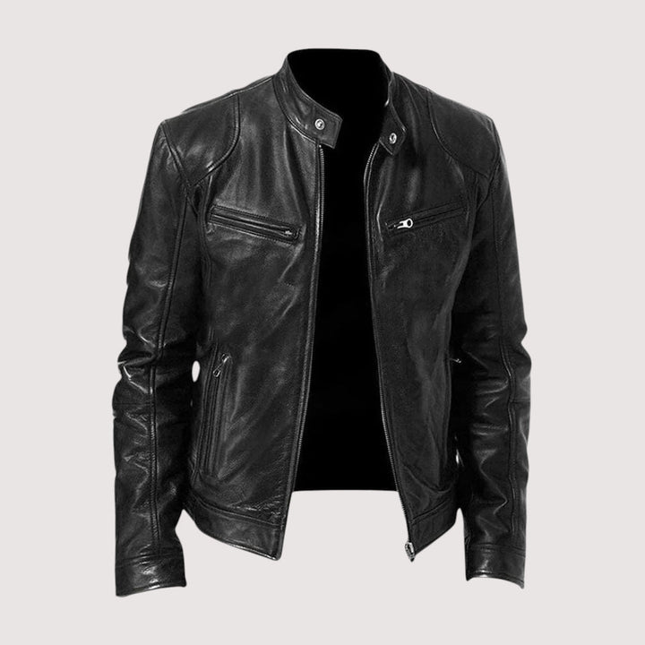 Men's Minimalist Leather Jacket for Autumn in Black