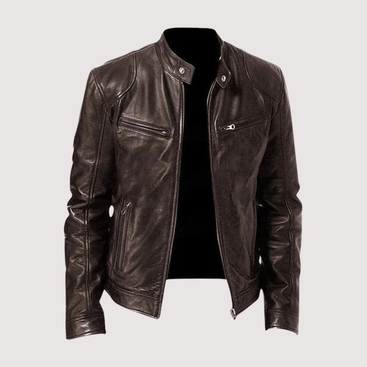 Men's Minimalist Leather Jacket for Autumn in Dark Brown