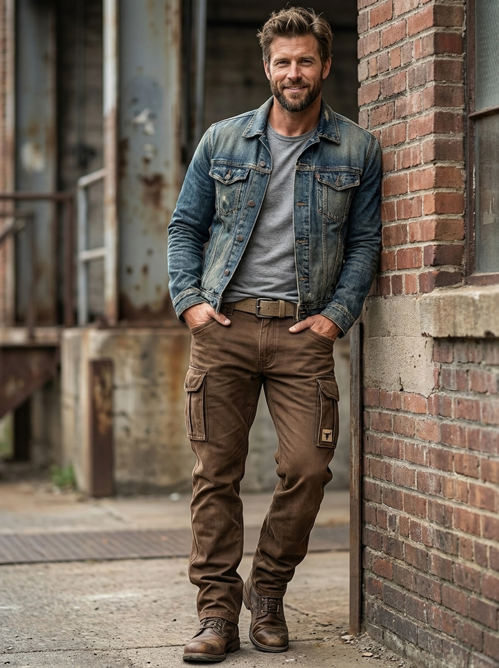 Men's Oversized Cargo Pants with Pockets in Brown