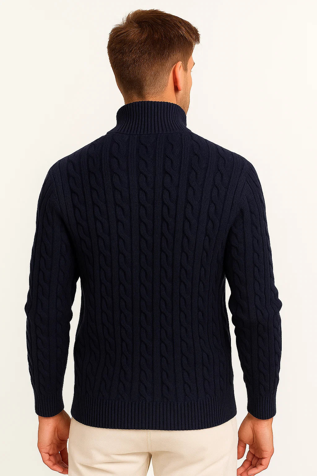 Men's Pullover Cable Knit with Zip Collar in Black 2