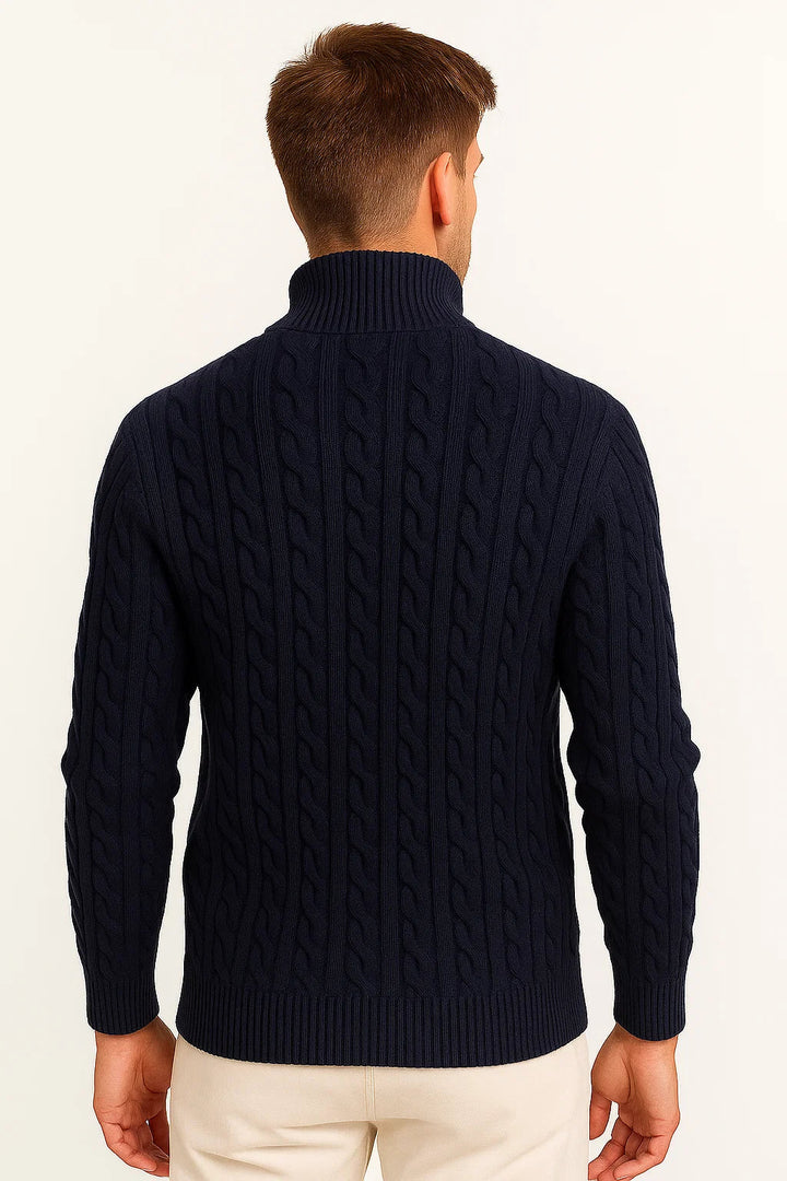 Men's Pullover Cable Knit with Zip Collar in Black 2