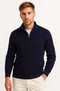 Freddie | Men's Pullover Cable Knit with Zip Collar