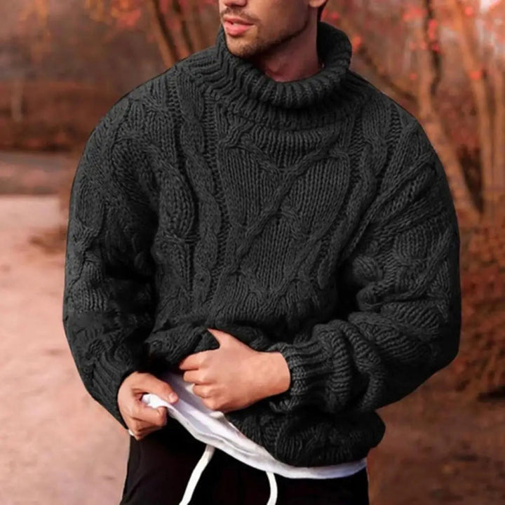 Men's Pullover Chunky Knit Turtleneck for Autumn in Black