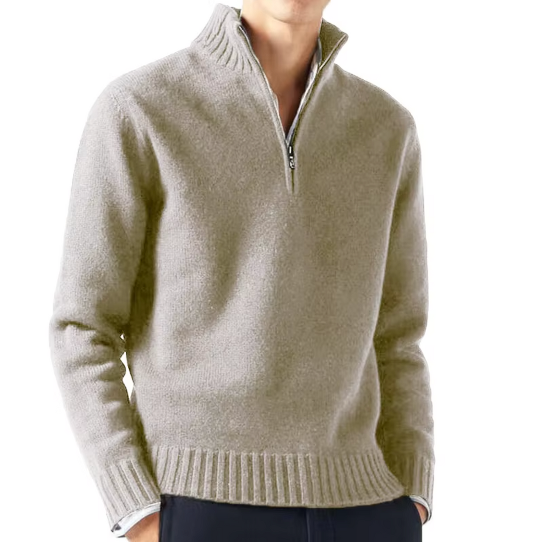Men's Pullover Elegantly Fitted for Autumn in Beige