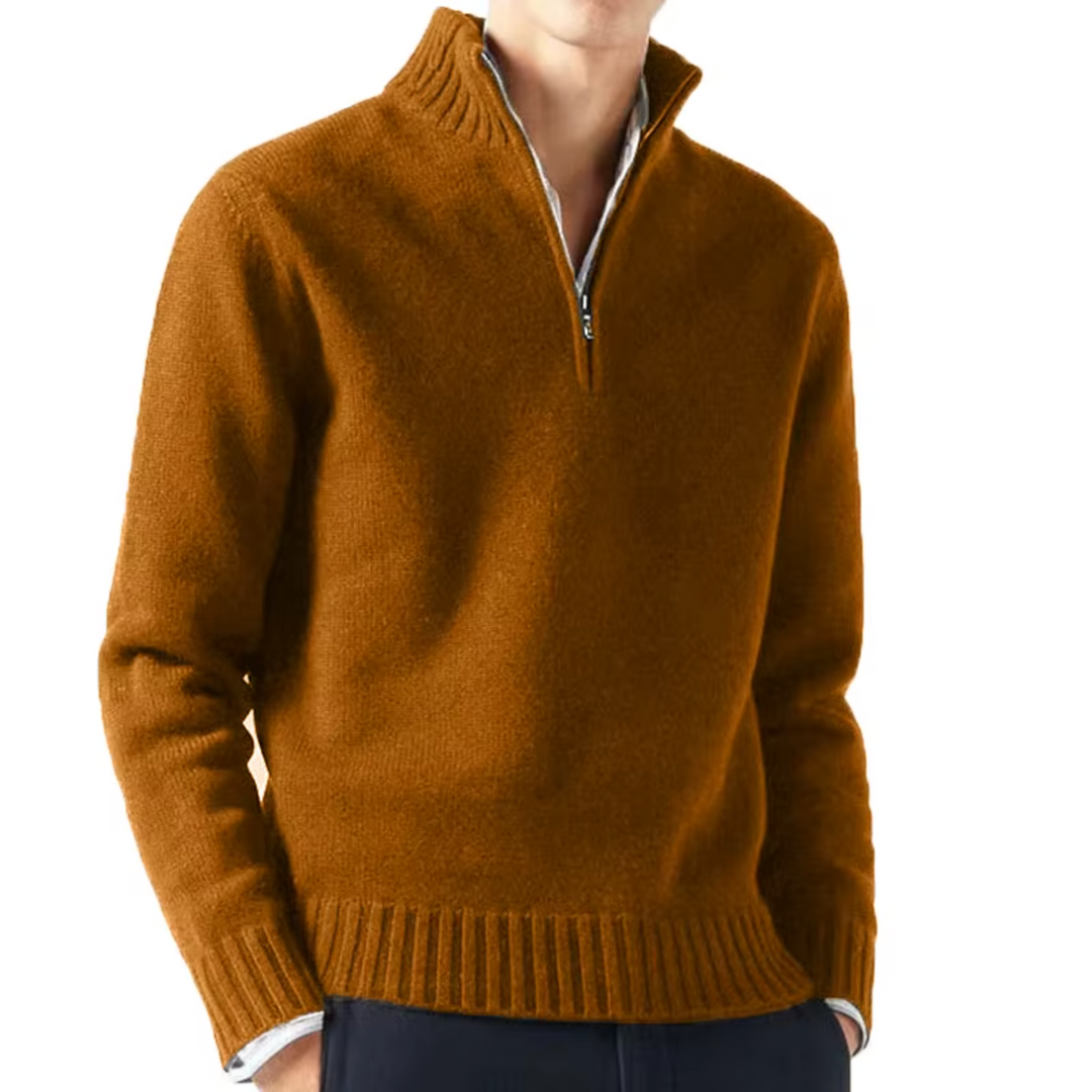 Men's Pullover Elegantly Fitted for Autumn in Brown