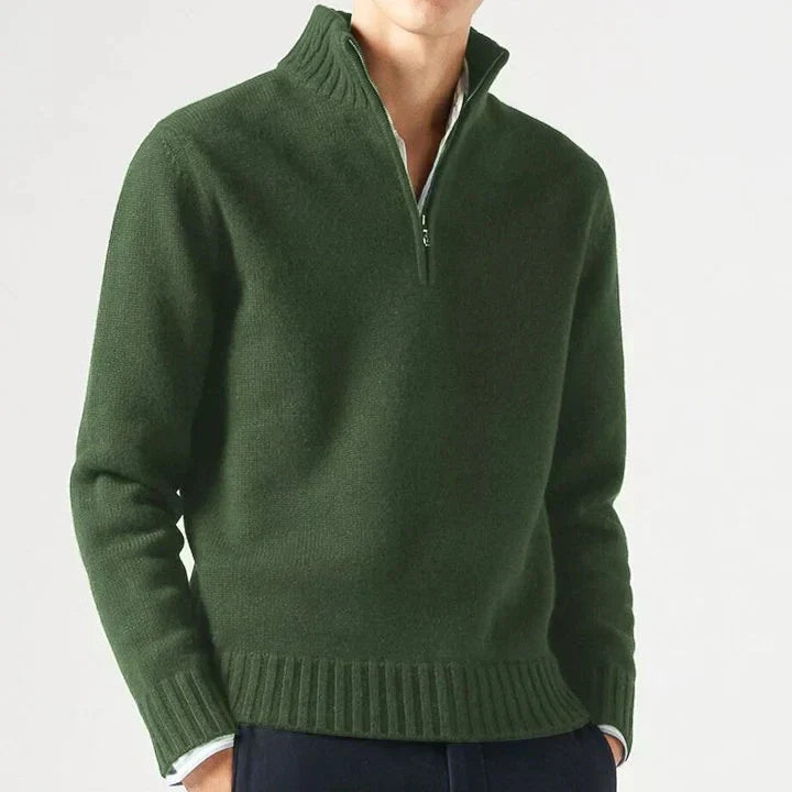 Men's Pullover Elegantly Fitted for Autumn in Dark Green
