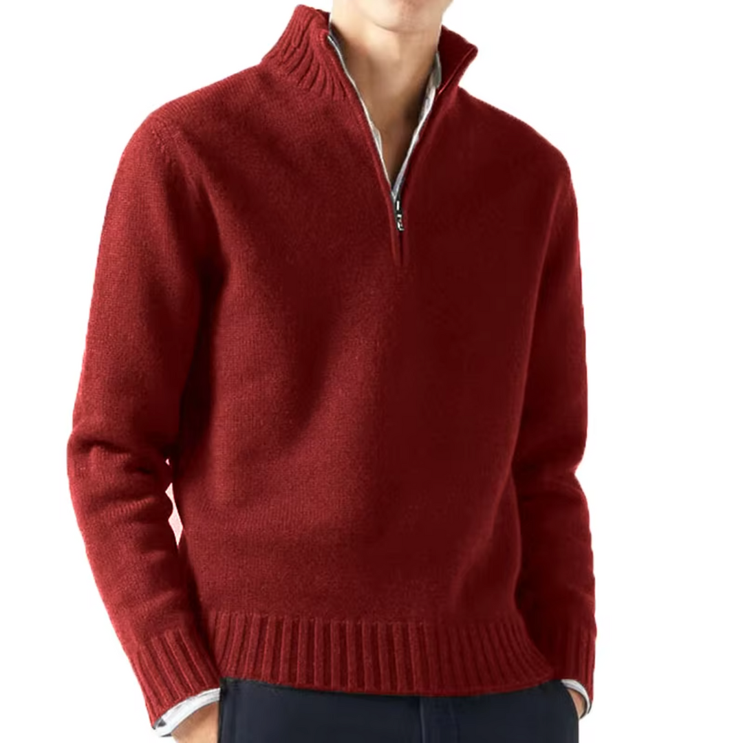 Men's Pullover Elegantly Fitted for Autumn in Dark Red
