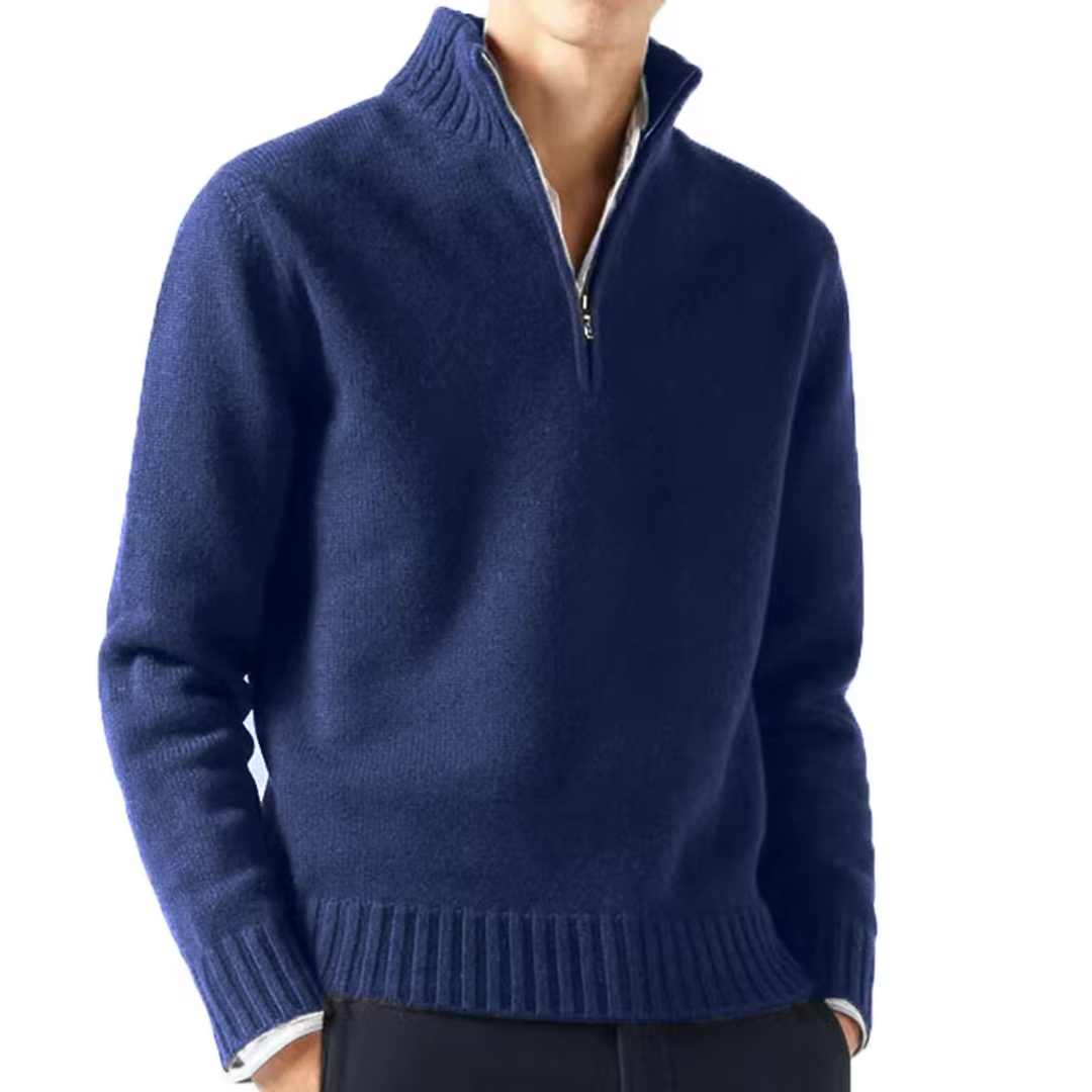 Men's Pullover Elegantly Fitted for Autumn in Navy