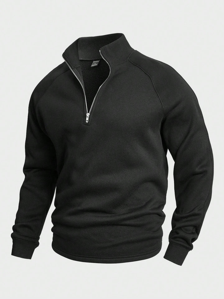 Men's Pullover High Neck Zip for Autumn in Black