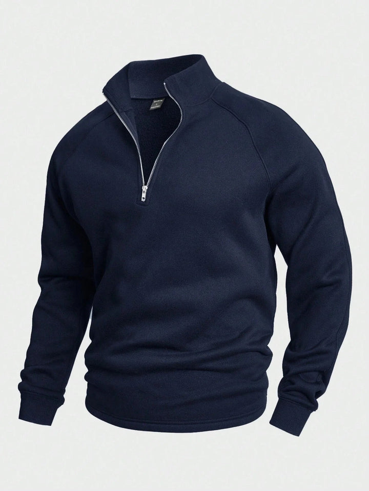 Men's Pullover High Neck Zip for Autumn in Dark Blue
