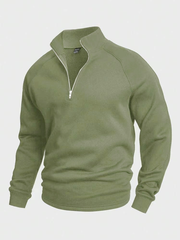 Men's Pullover High Neck Zip for Autumn in Green