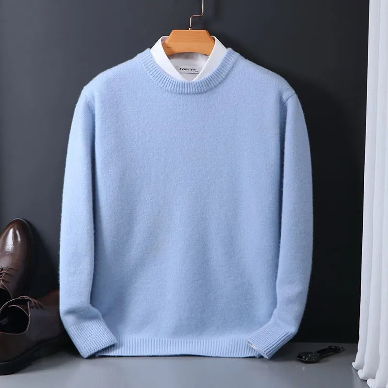 Men's Pullover in Geometric Warm Mohair in Blue 1