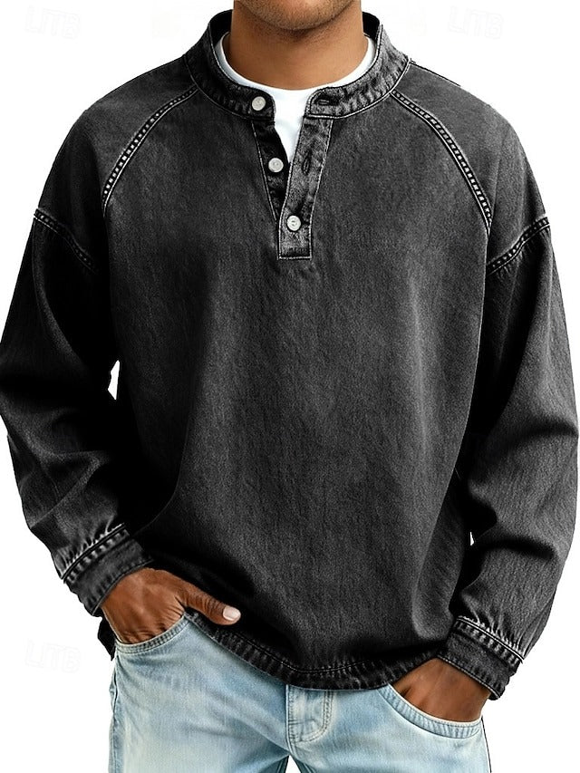 Men's Pullover Retro Henley Everyday in Black