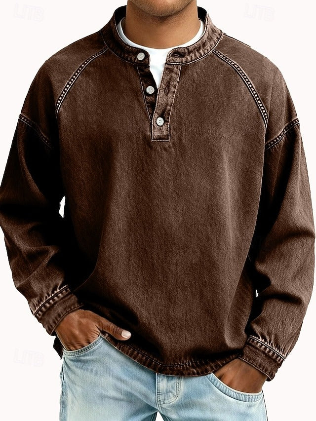 Men's Pullover Retro Henley Everyday in Brown