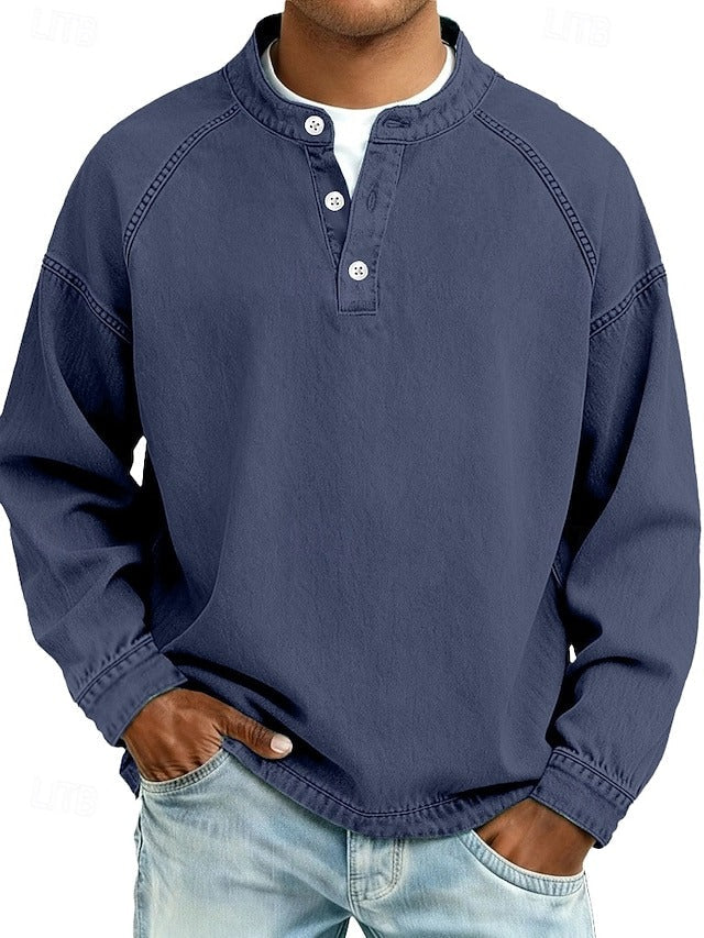 Men's Pullover Retro Henley Everyday in Dark Blue