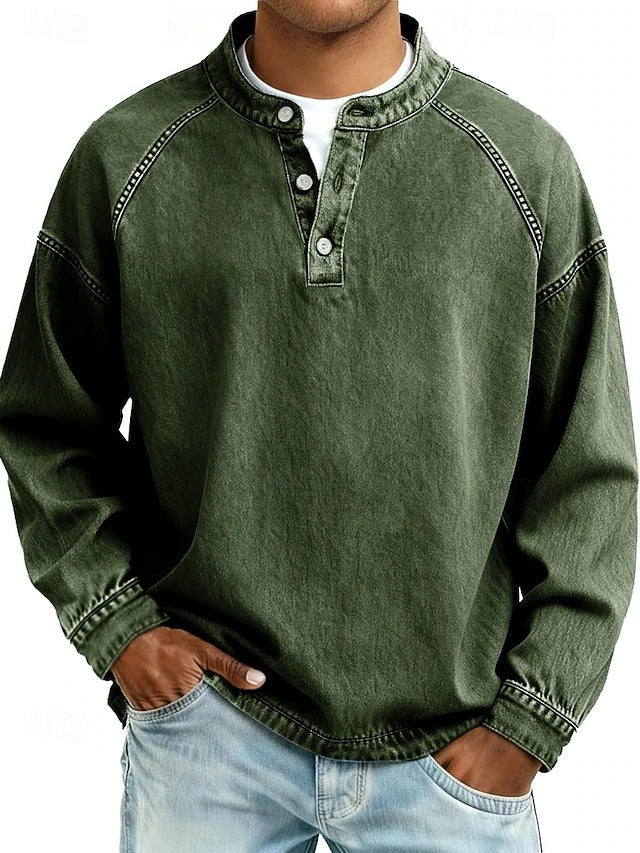 Men's Pullover Retro Henley Everyday in Dark Green