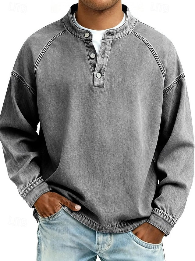 Men's Pullover Retro Henley Everyday in Grey