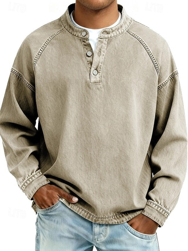 Men's Pullover Retro Henley Everyday in Khaki