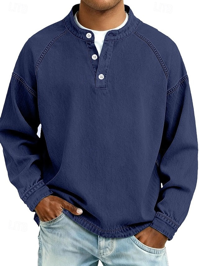 Men's Pullover Retro Henley Everyday in Königsblau