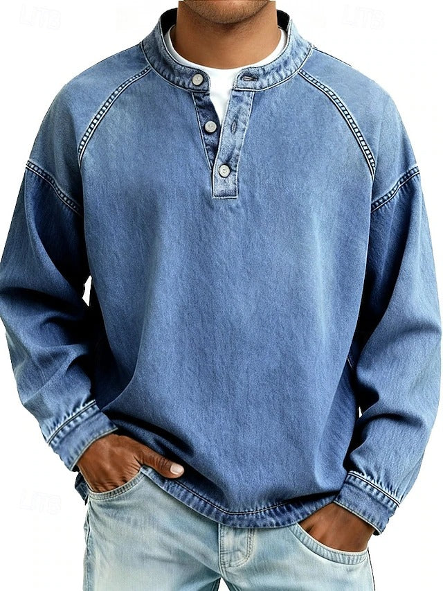 Men's Pullover Retro Henley Everyday in Light Blue
