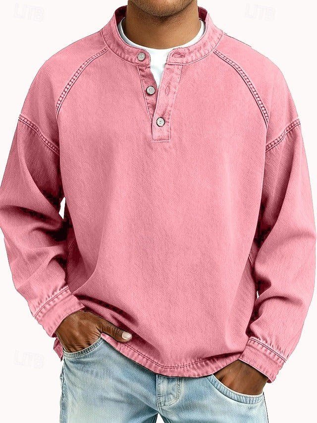 Men's Pullover Retro Henley Everyday in Pink