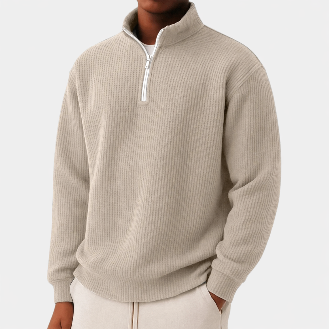 Men's Pullover Thermal Knit for Autumn in Beige