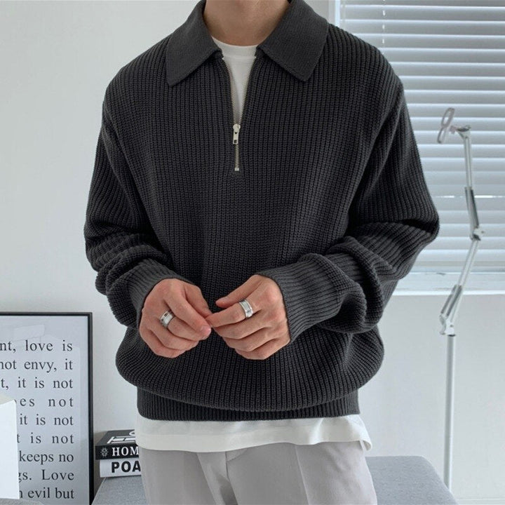 Men's Pullover with Chunky Knit Long Sleeves in Black