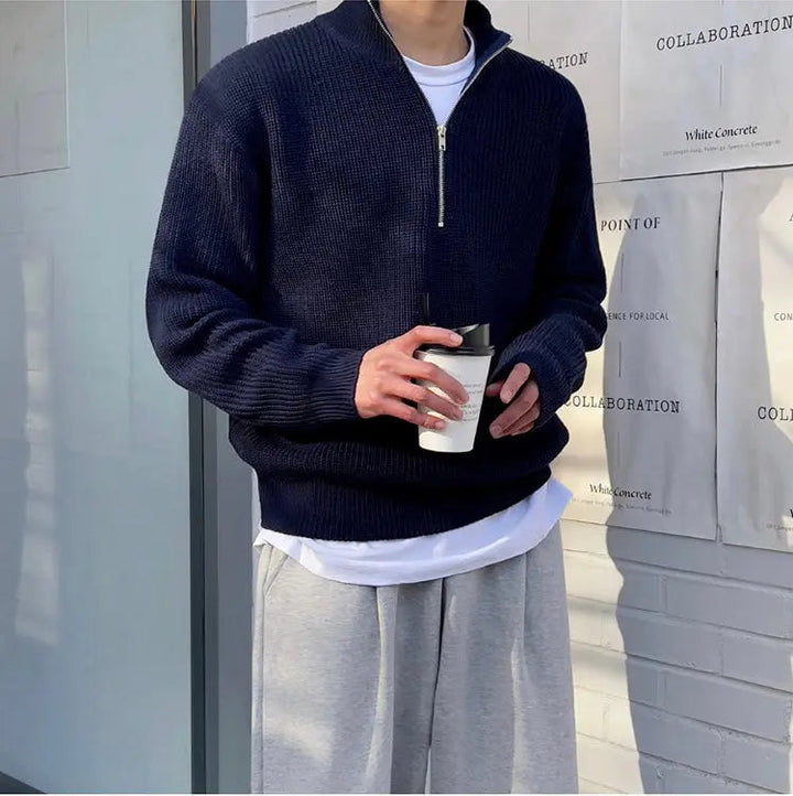 Men's Pullover with Classic Half-Zip in Blue