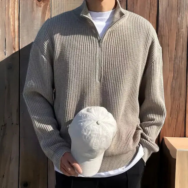 Men's Pullover with Classic Half-Zip in Grey