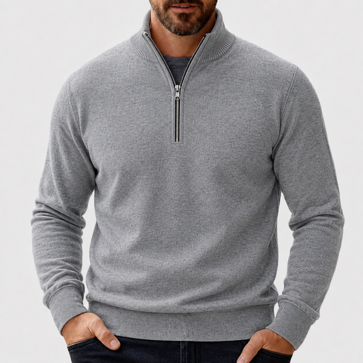 Men's Pullover with Lightweight Cozy Zip-Up in Dark Grey