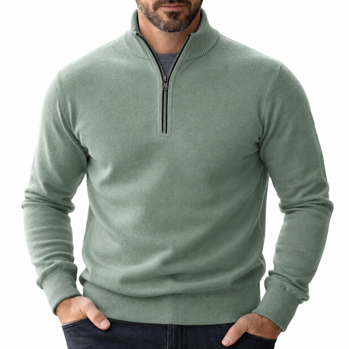 Men's Pullover with Lightweight Cozy Zip-Up in Green