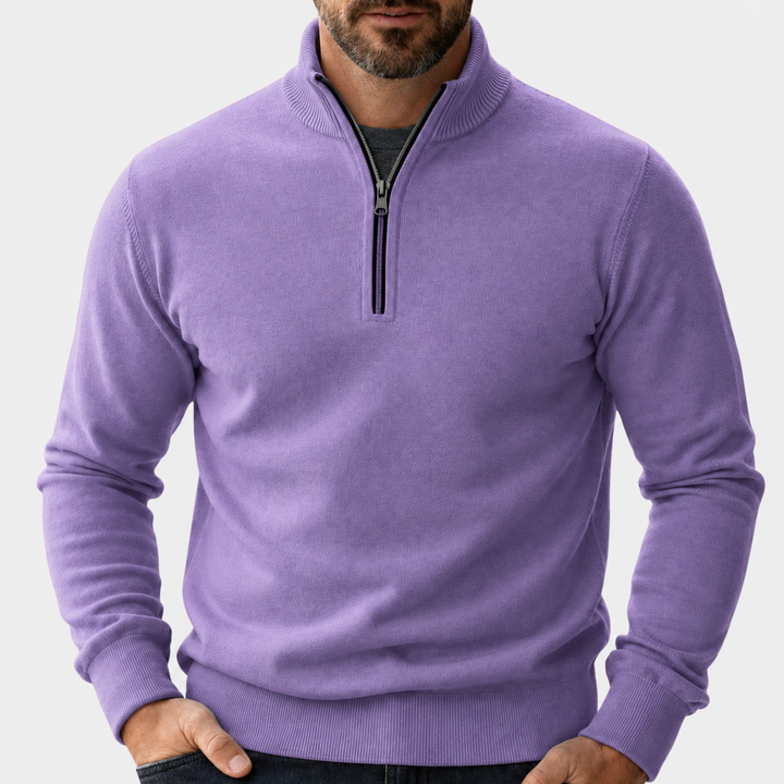 Men's Pullover with Lightweight Cozy Zip-Up in Purple