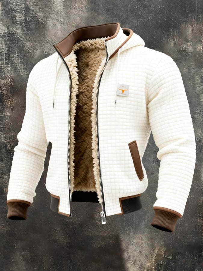 Men's Quilted Long-Sleeve Jacket for Autumn in White