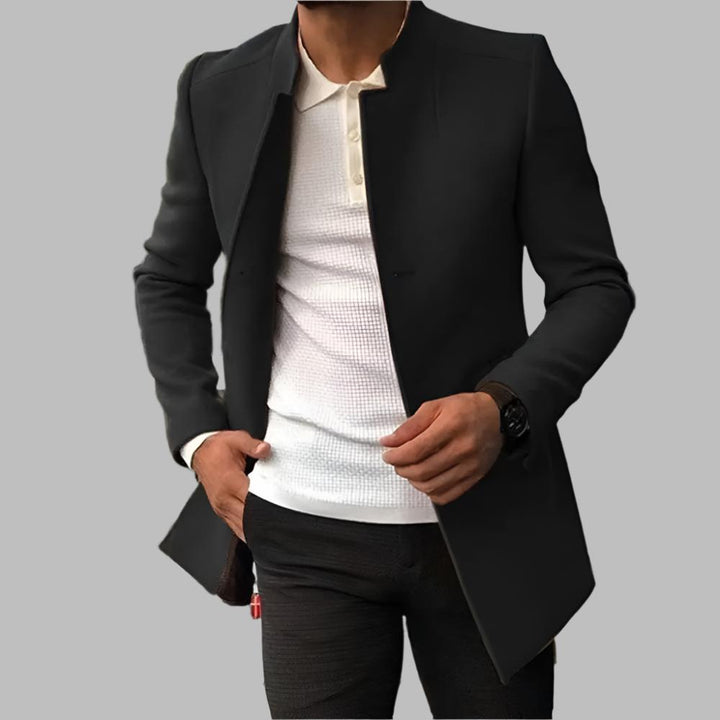 Men's Refined Long Coat for Autumn Wear in Black