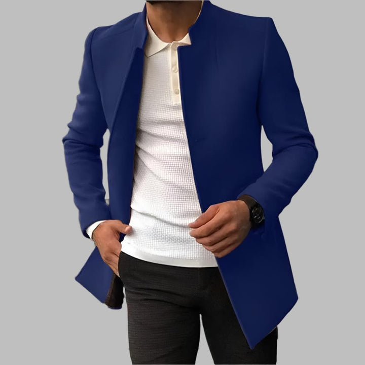 Men's Refined Long Coat for Autumn Wear in Blue