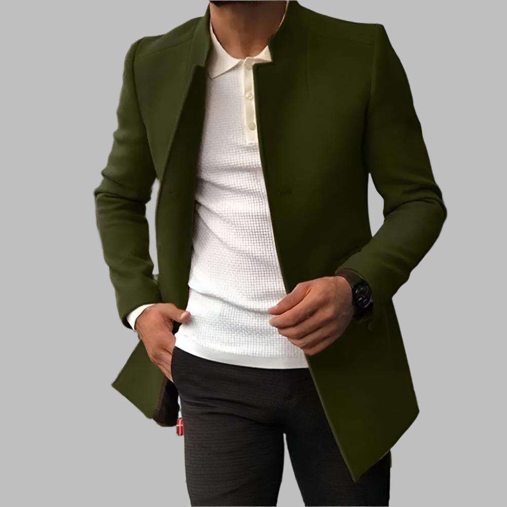 Men's Refined Long Coat for Autumn Wear in Green