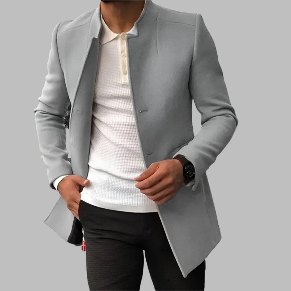 Men's Refined Long Coat for Autumn Wear in Grey